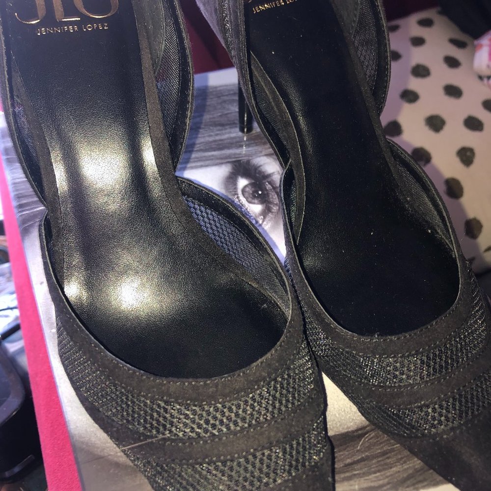JLO Faux Suede and mesh heels